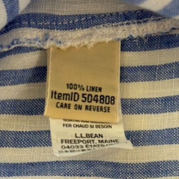 L.L. Bean Womens Size XL 100% Linen Blue Stripe Shirt Tunic Round Collar Preppy - Picture 6 of 8